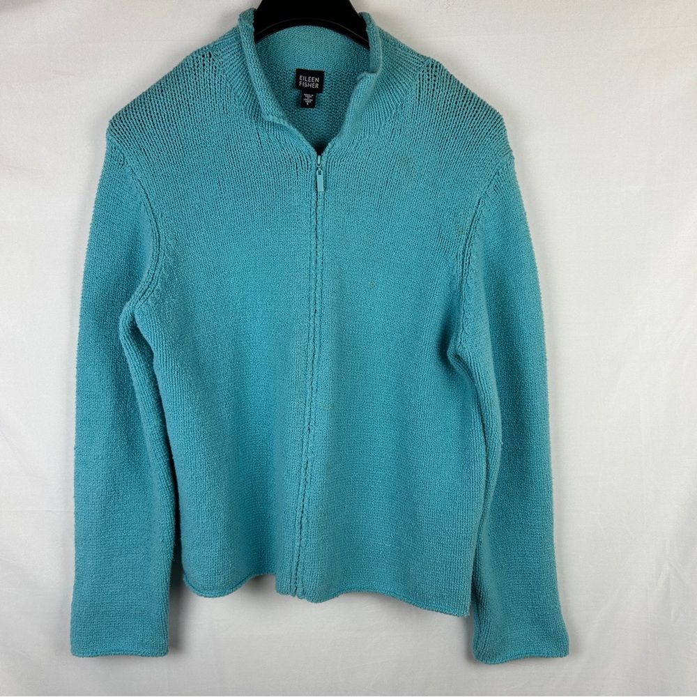 Eileen Fisher knitted zipper cardigan size L read
